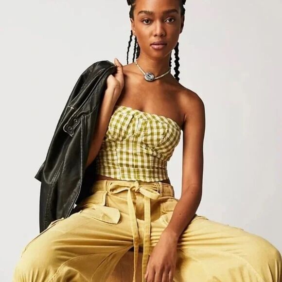 NWOT Free People Leilani Tube Top in Green Gingham Size Large - Picture 7 of 10